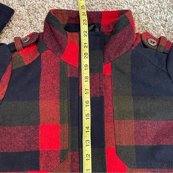 2B BEBE RED CHECKER PLAID Thick Zip Up Button Down Jacket Size Small - Picture 10 of 11